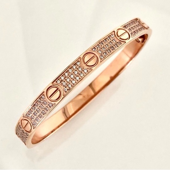 Pave Diamond LOVE Screw Bangle Bracelet with Screwdriver in Rose Gold - Picture 6 of 10